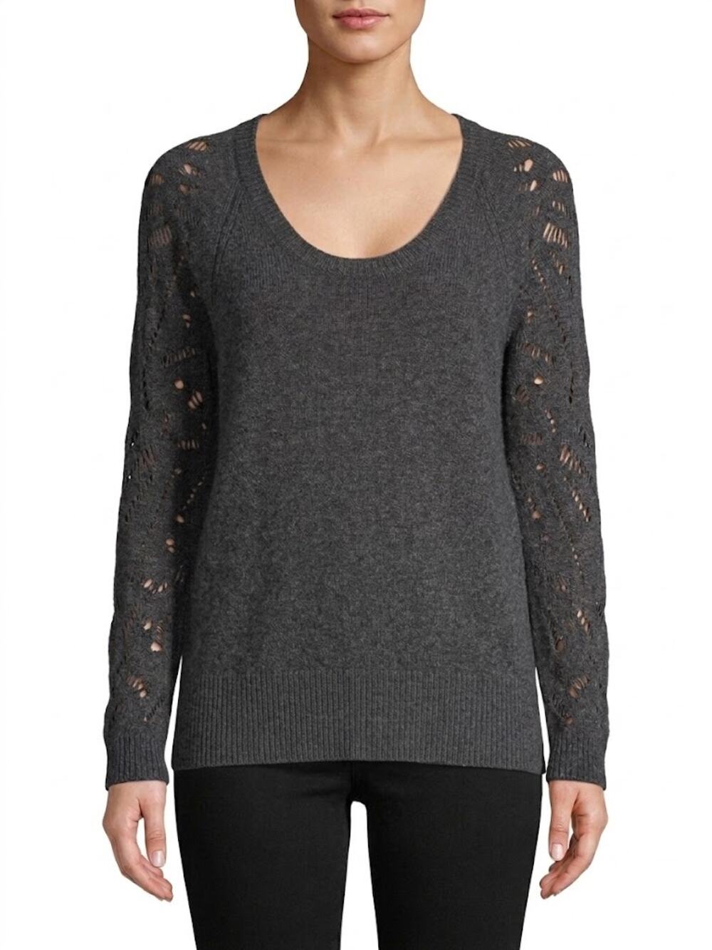 Vince Wool Blend Open Knit Raglan Gray Sweater Small Crew Neck Grey Ribbed Top